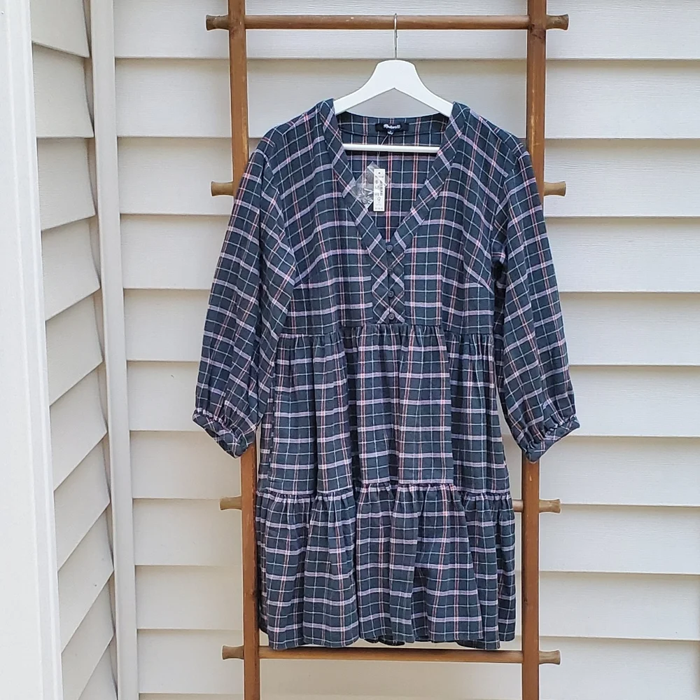 NEW! Madewell Flannel Colette Plaid Dress - Picture 4 of 9